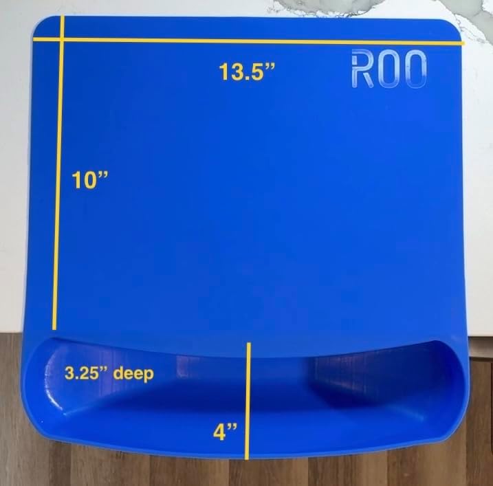 Diagram of the ROO mat showing its width, depth and the size of the scrap pouch